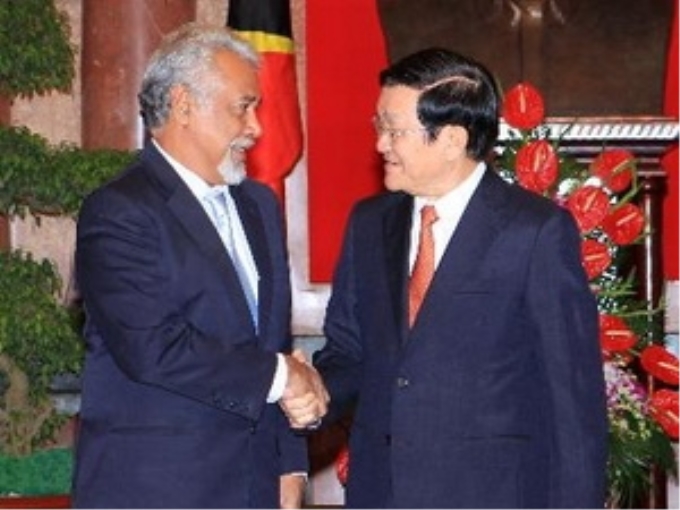 Chủ tịch nước Trương Tấn Sang tiếp Ngài Kay Rala Xanana Gusmão, Thủ tướng Cộng hòa Dân chủ Timor Leste đang trong chuyến thăm chính thức Việt Nam. (Ảnh: Nguyễn Khang/TTXVN)